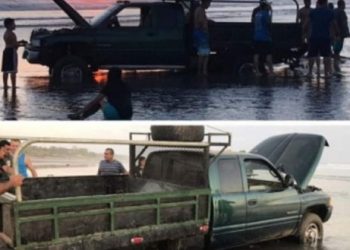 Hombre ingresa con su vehículo a la playa y se queda atascado en El Cuco