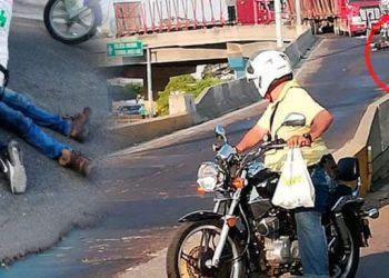ESTE ES EL MOTOCICLISTAS QUE CAYO DESDE UN PASO DE DESNIVEL VARIOS METROS EN SAN SALVADOR