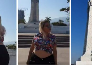 Salvadoreña “perrea” frente al Salvador del Mundo y logra que Bad Bunny comparta su vídeo
