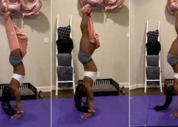 Una de las mejoras gimnastas del mundo se quita los pantalones haciendo una parada de manos y desafiando la gravedad