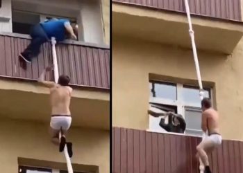 Un amante intenta escapar por el balcón pero acaba recibiendo escobazos por parte de una vecina
