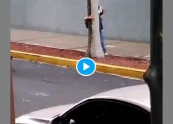 Ciudadano se aferra a una palmera ante fuertes vientos en San Salvador