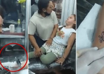 Padres llevan a su hija a tatuarse y la niña llora de dolor