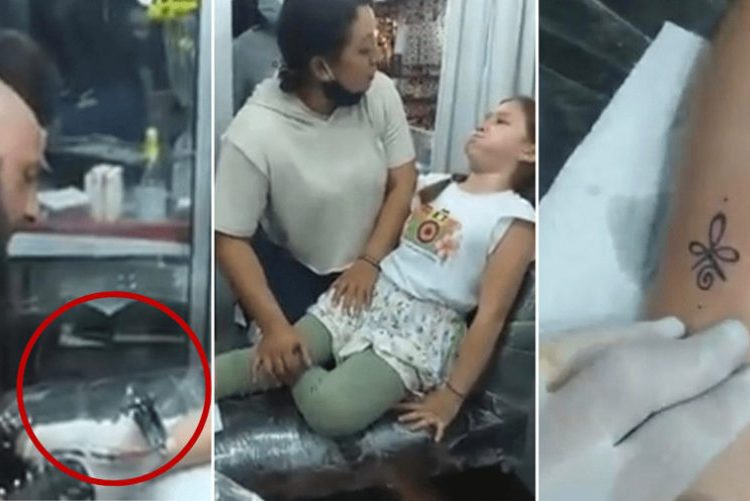 Padres llevan a su hija a tatuarse y la niña llora de dolor
