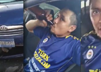 Conductor en estado de ebriedad, choca, genera caos vehicular y sigue bebiendo como si nada