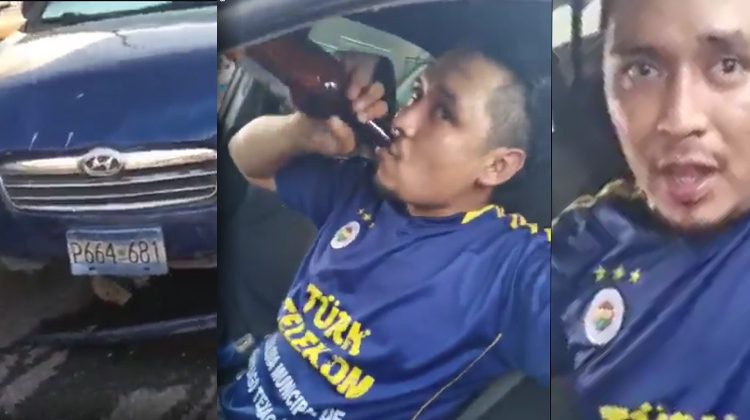 Conductor en estado de ebriedad, choca, genera caos vehicular y sigue bebiendo como si nada
