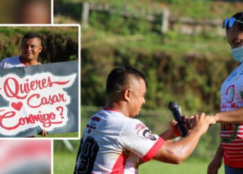 Jugador le pide matrimonio a su novia a mitad de un partido en San Miguel