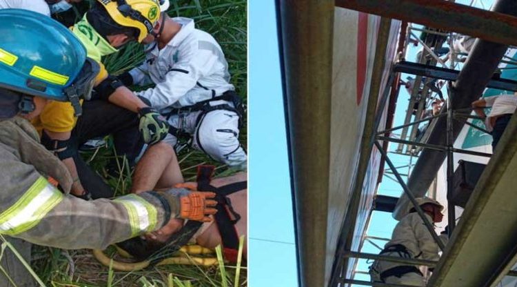 Hombre recibe descarga eléctrica mientras instalaba una valla publicitaria