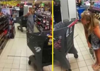 Mujer improvisó al quitarse su prenda íntima para usarla como mascarilla en una tienda
