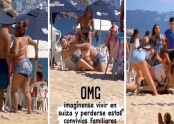 Pleito de pareja en la playa termina en una verdadera batalla campal