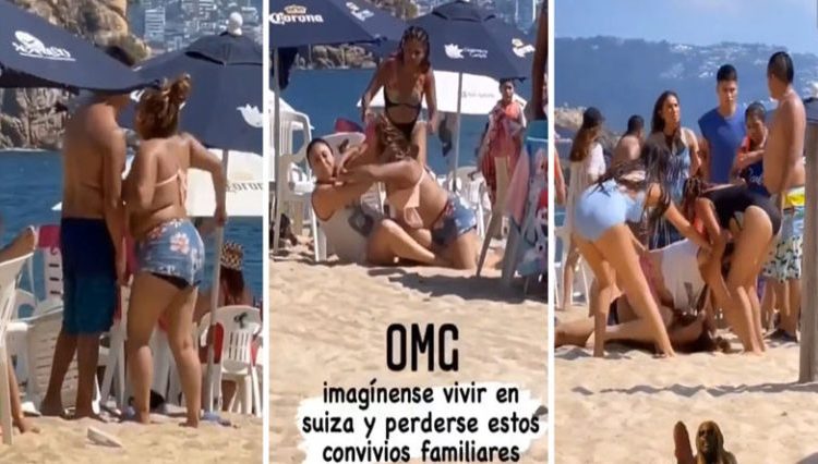 Pleito de pareja en la playa termina en una verdadera batalla campal