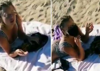 La grosera reacción de una joven bañista ante la petición de usar mascarilla enfurece a la Red
