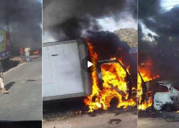 Vehículos estacionados a la orilla de la calle se incendian tras quema de basura