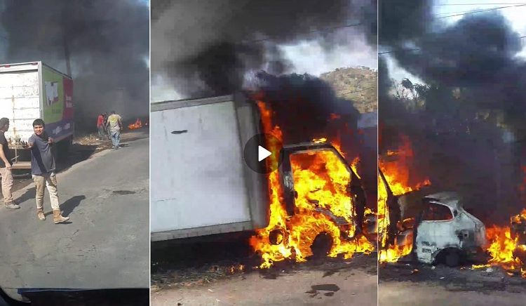 Vehículos estacionados a la orilla de la calle se incendian tras quema de basura