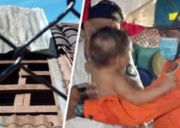 Bomberos rompen el techo de una casa para rescatar a un bebé que quedó atrapado