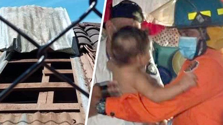 Bomberos rompen el techo de una casa para rescatar a un bebé que quedó atrapado