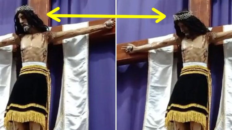 Increíble vídeo de una figura de cristo moviendo la cabeza durante una misa