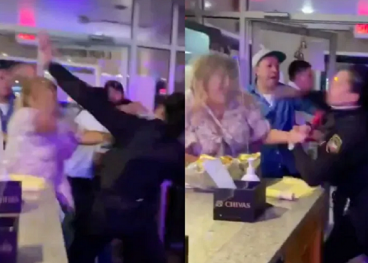 Mujer policía propina golpiza a sujeto y noquea a señora