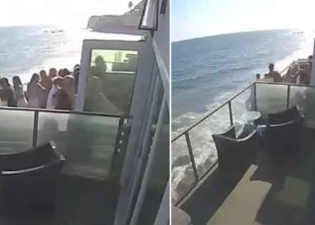 Balcón colapsa y nueve personas caen al mar