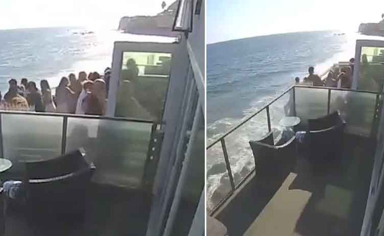 Balcón colapsa y nueve personas caen al mar