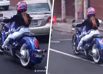 Captan a esta belleza circulando por las calles de la capital; una habilidosa biker la conducía