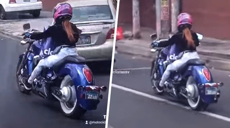 Captan a esta belleza circulando por las calles de la capital; una habilidosa biker la conducía