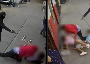 Momento exacto en que sicario dispara a hombre frente a 2 niños en Nueva York