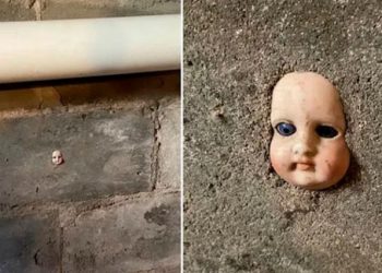 Encuentra una espeluznante muñeca con cemento en la pared de su casa