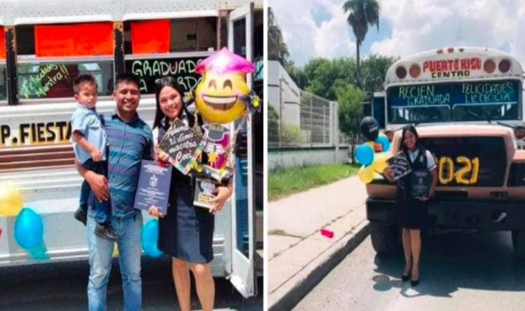 Motorista adorna el autobús para festejar que su esposa se gradúa de maestra