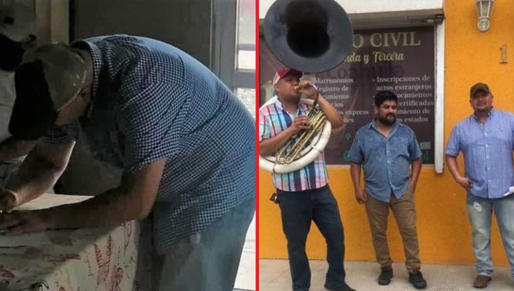 Hombre firma su divorcio y celebra con música de banda al salir del Registro Civil