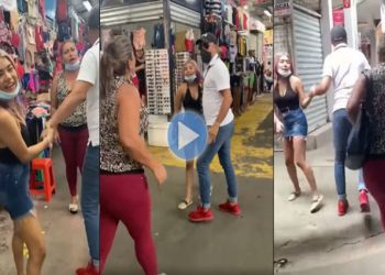 Mujer encuentra a su marido comprándole ropa a la otra y se arma una trifulca en pleno centro
