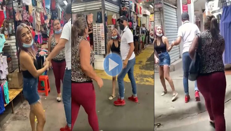 Mujer encuentra a su marido comprándole ropa a la otra y se arma una trifulca en pleno centro