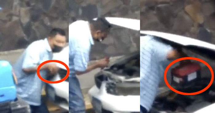 Captan a sujeto hurtando la batería a un vehículo estacionado
