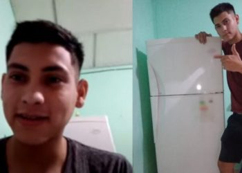 Con mucho esfuerzo, joven se compra su primera refrigeradora y se hace viral
